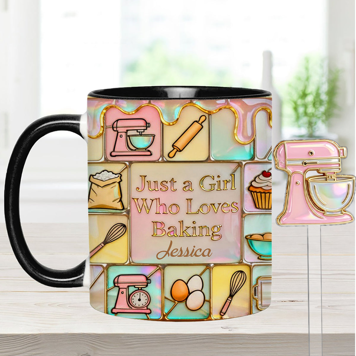 Just A Girl Who Loves Baking - Personalized Baking Set Accent Mug with Acrylic Stirrers