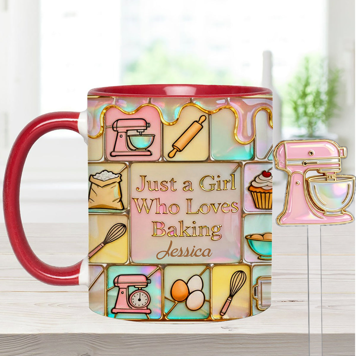 Just A Girl Who Loves Baking - Personalized Baking Set Accent Mug with Acrylic Stirrers