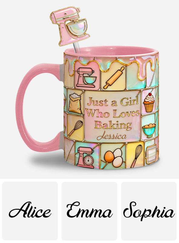 Just A Girl Who Loves Baking - Personalized Baking Set Accent Mug with Acrylic Stirrers