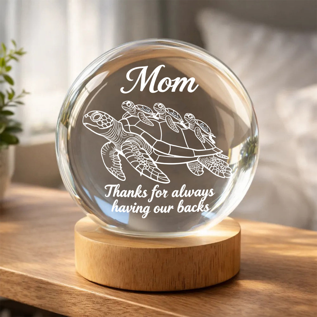 Thanks for Always Having Our Backs - Personalized Turtle Crystal Ball Night Light