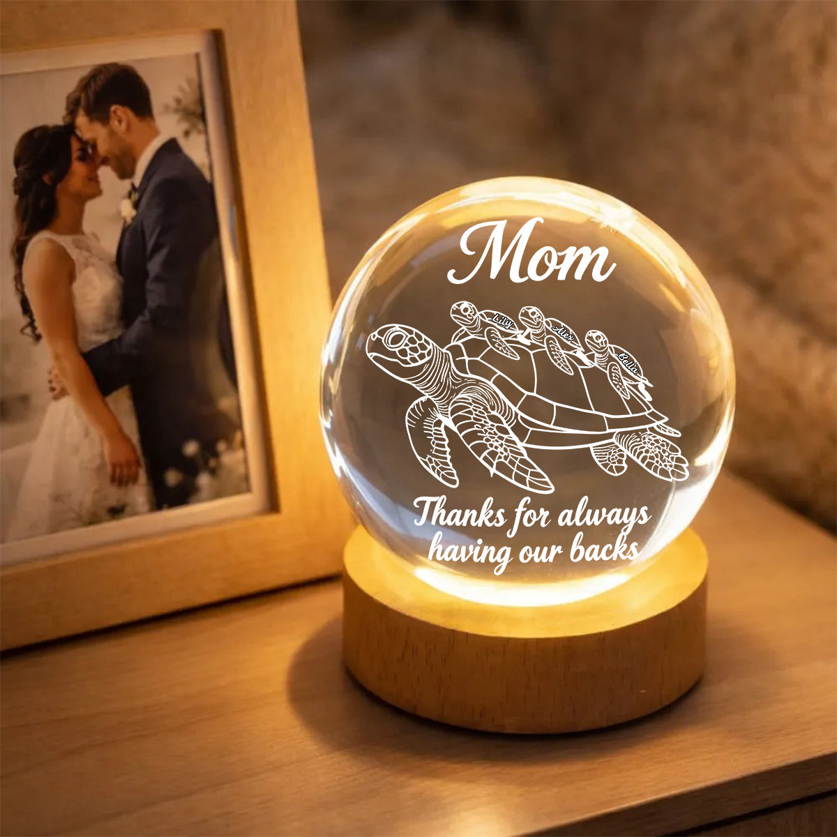 Thanks for Always Having Our Backs - Personalized Turtle Crystal Ball Night Light