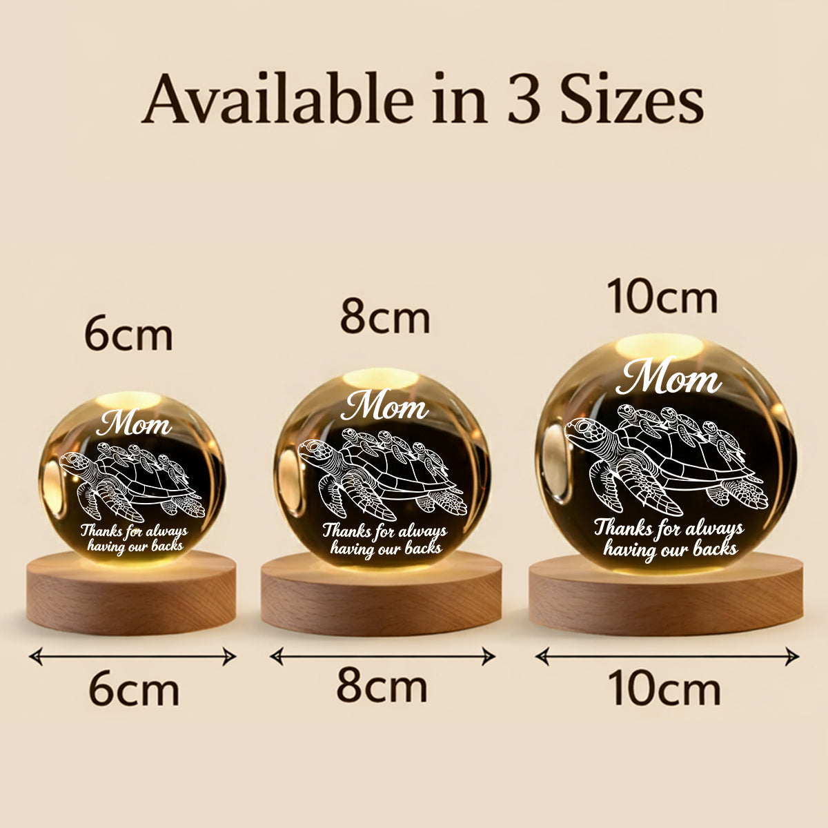 Thanks for Always Having Our Backs - Personalized Turtle Crystal Ball Night Light