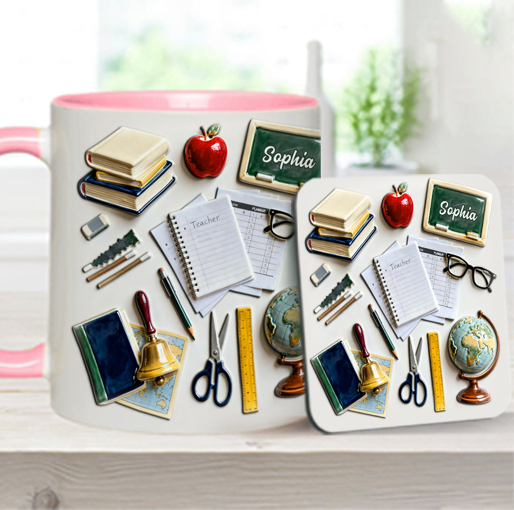 Live Love Teach - Personalized Teacher Accent Mug & Coaster