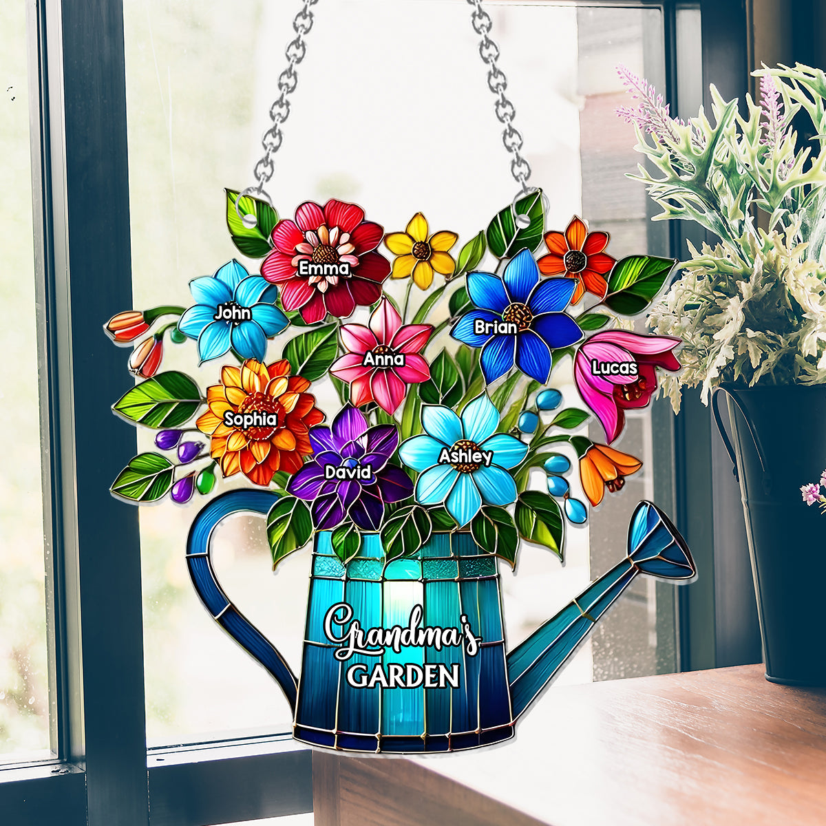 Grandma's Mom's Garden - Personalized Grandma Window Hanging Suncatcher Ornament