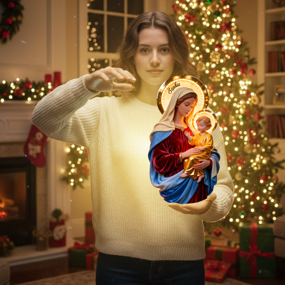 Blessed Virgin Mary Faith - Personalized Christian LED Light Acrylic Sign