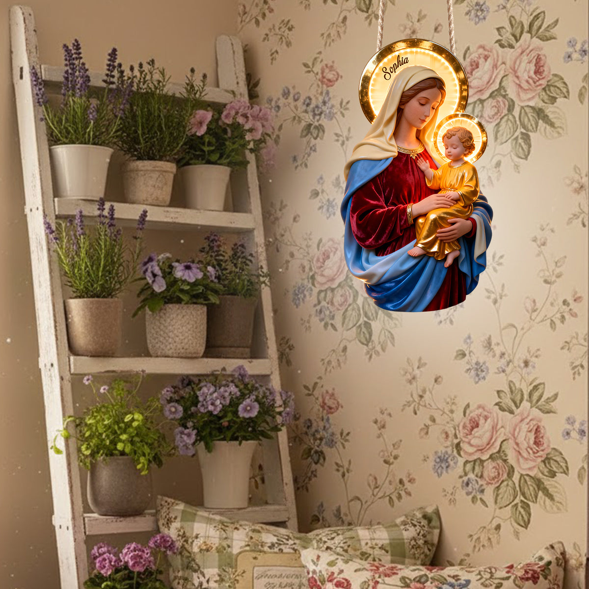 Blessed Virgin Mary Faith - Personalized Christian LED Light Acrylic Sign