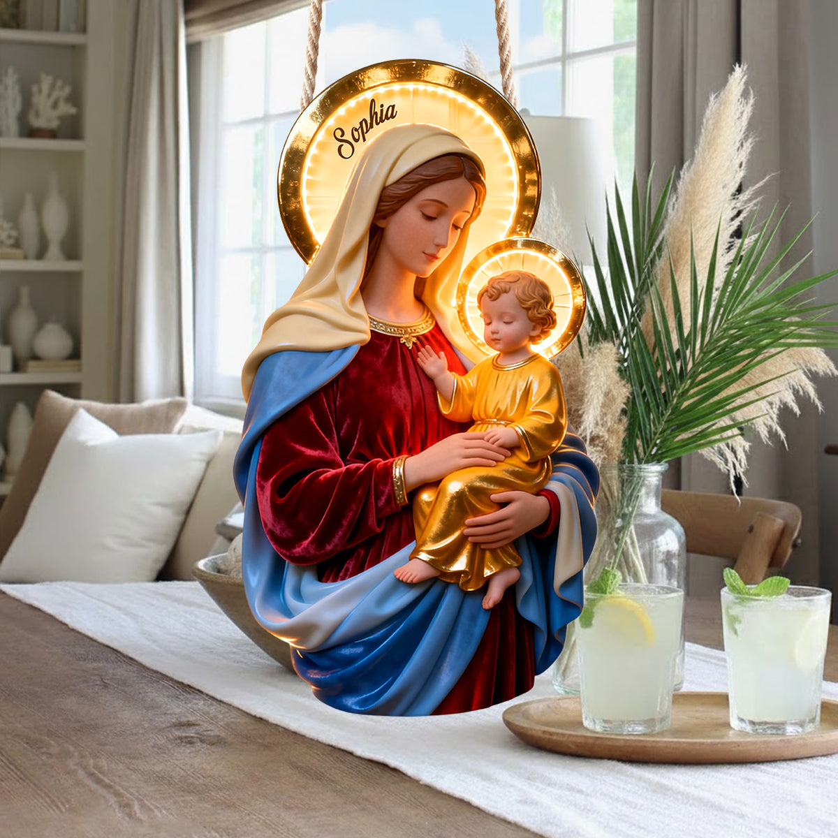 Blessed Virgin Mary Faith - Personalized Christian LED Light Acrylic Sign