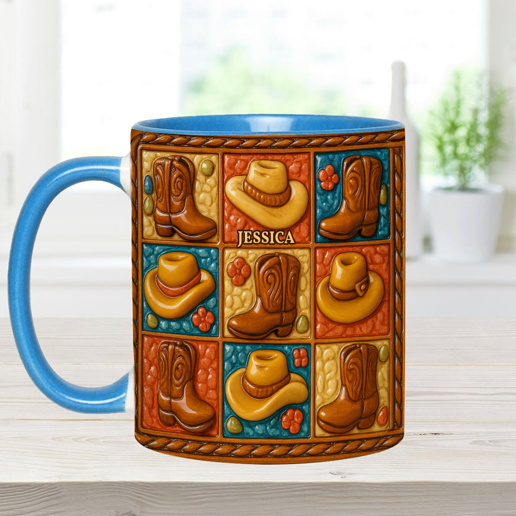 Cowgirl Boot Print, Western Cowgirl - Personalized Cowgirl Accent Mug & Coaster