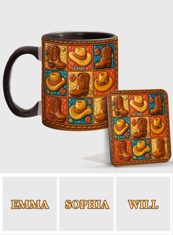 Cowgirl Boot Print, Western Cowgirl - Personalized Cowgirl Accent Mug & Coaster