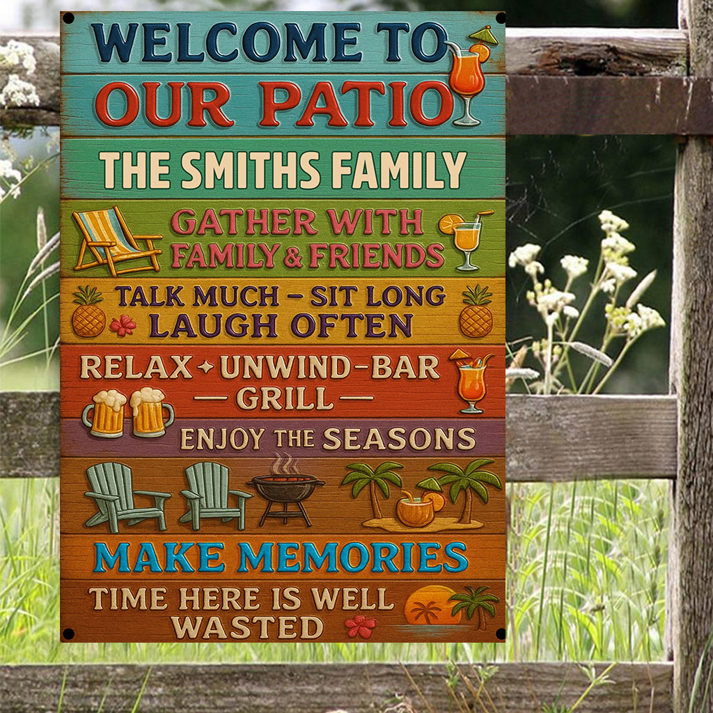 Welcome To Our Patio - Personalized Backyard Rectangle Metal Sign