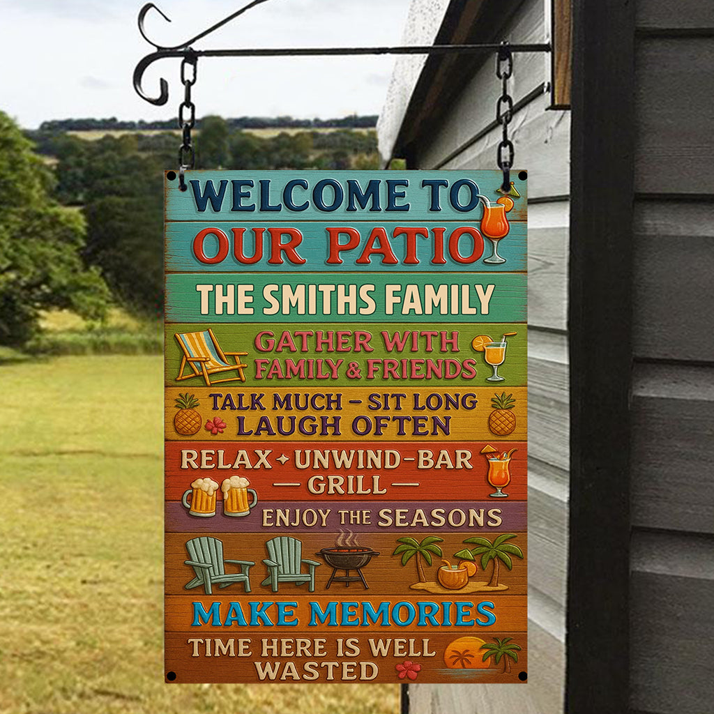 Welcome To Our Patio - Personalized Backyard Rectangle Metal Sign