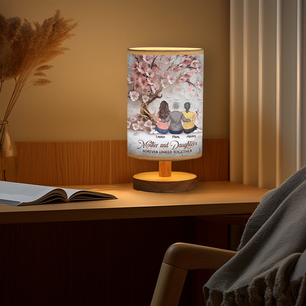 Mother And Daughters Forever Linked Together - Personalized Mother Table Lamp with Wood Base