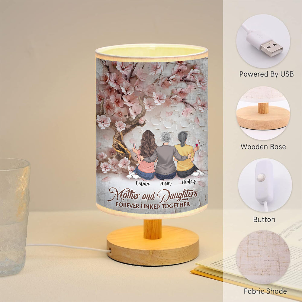 Mother And Daughters Forever Linked Together - Personalized Mother Table Lamp with Wood Base
