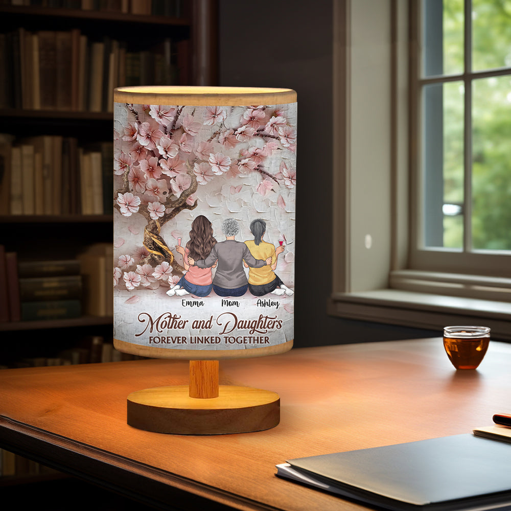Mother And Daughters Forever Linked Together - Personalized Mother Table Lamp with Wood Base