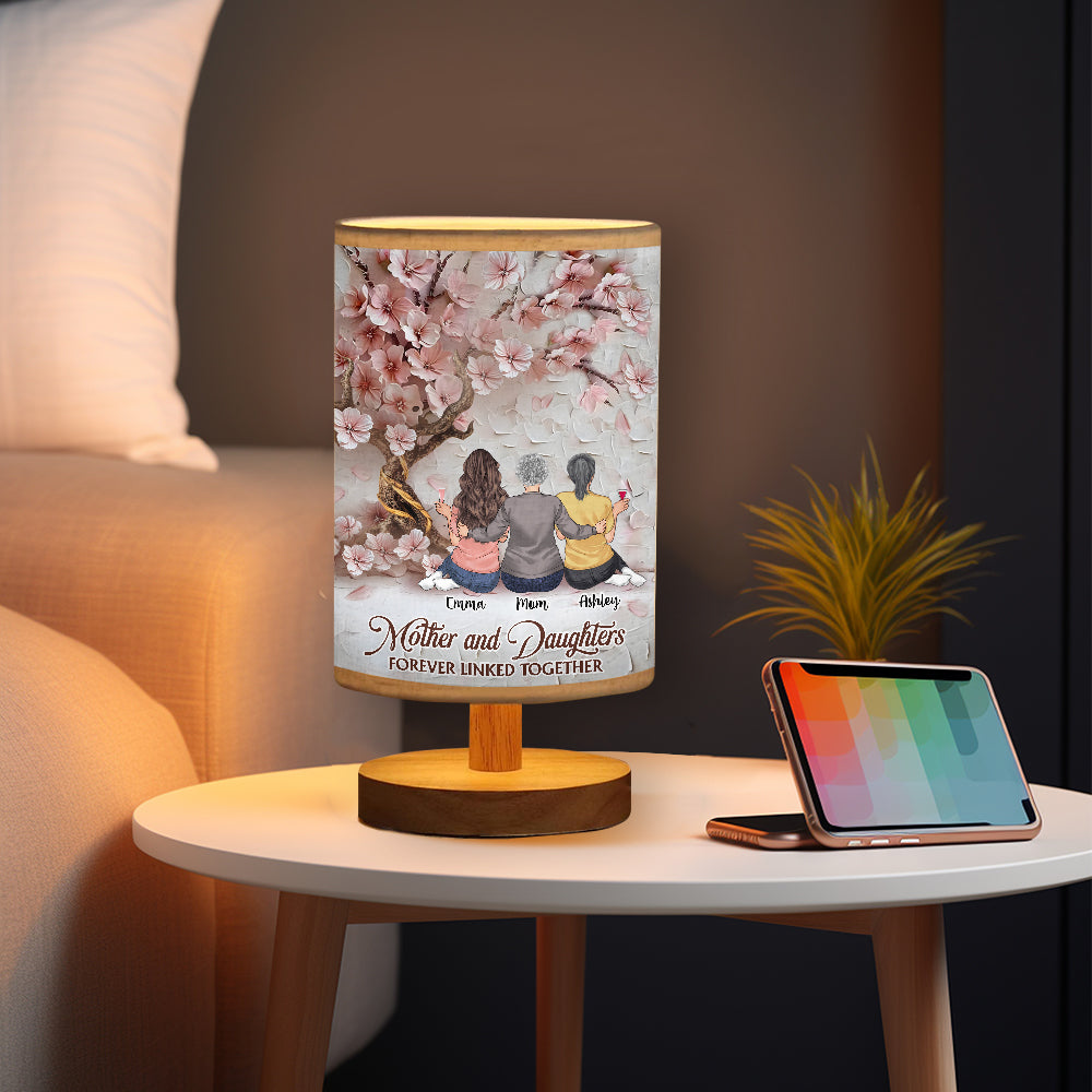 Mother And Daughters Forever Linked Together - Personalized Mother Table Lamp with Wood Base