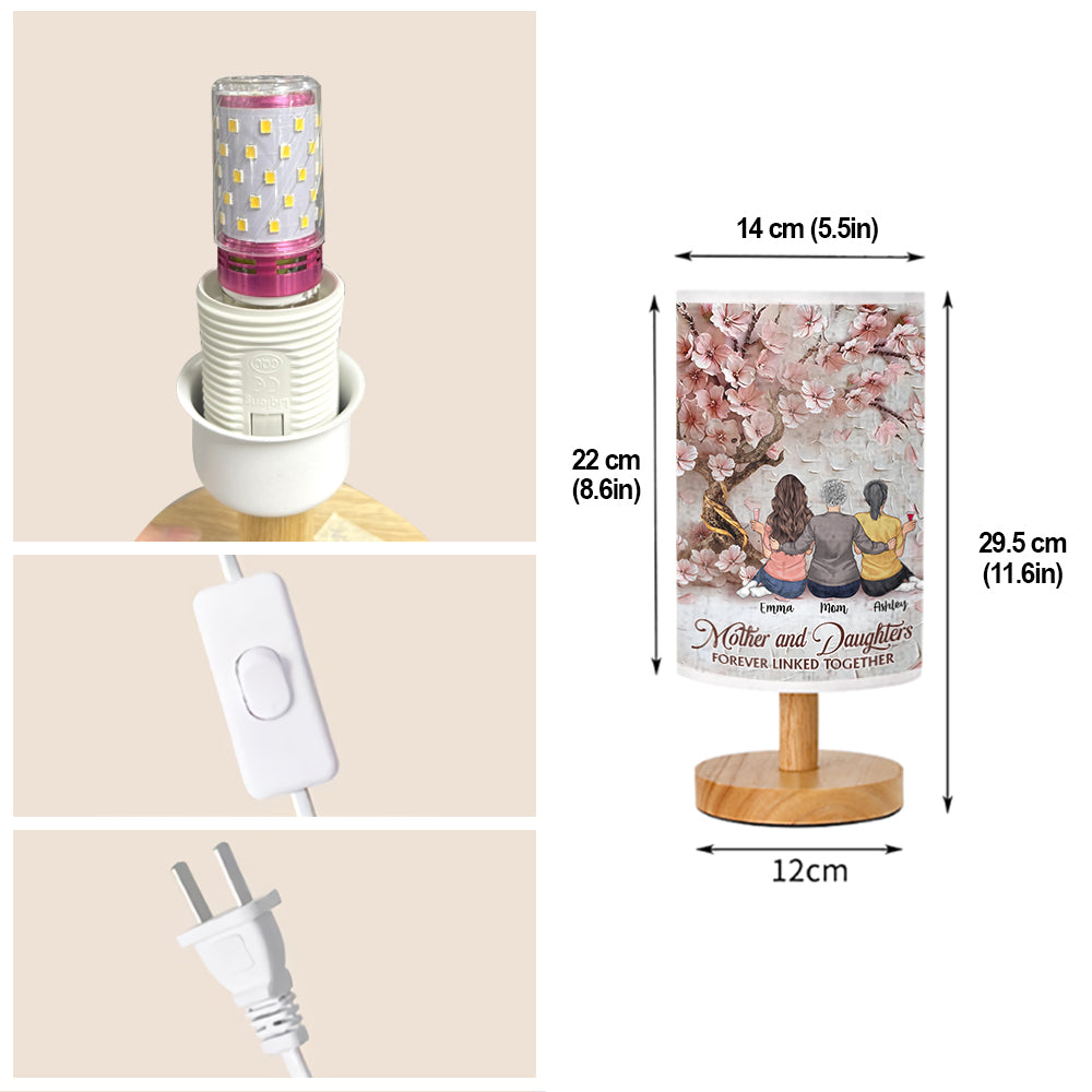 Mother And Daughters Forever Linked Together - Personalized Mother Table Lamp with Wood Base