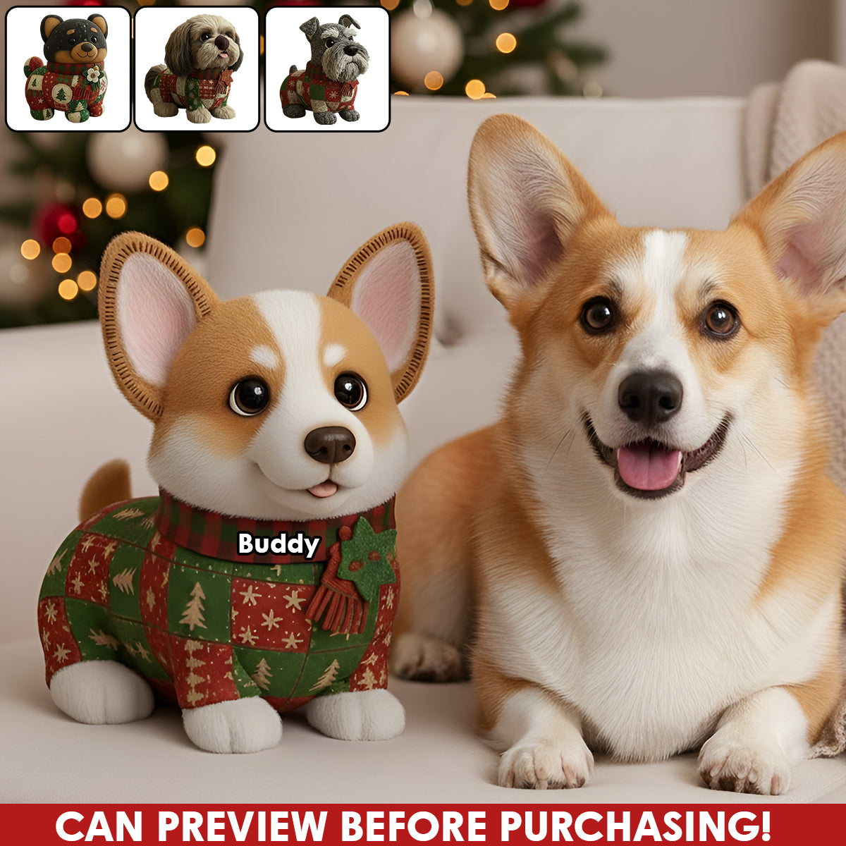 Dog Christmas Quilt - Personalized Dog Faux Fur Shaped Pillow