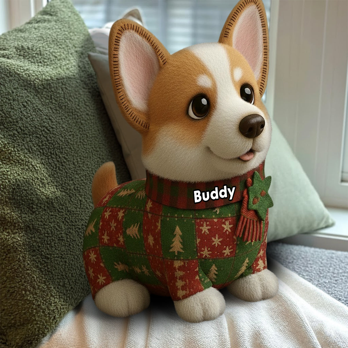 Dog Christmas Quilt - Personalized Dog Faux Fur Shaped Pillow