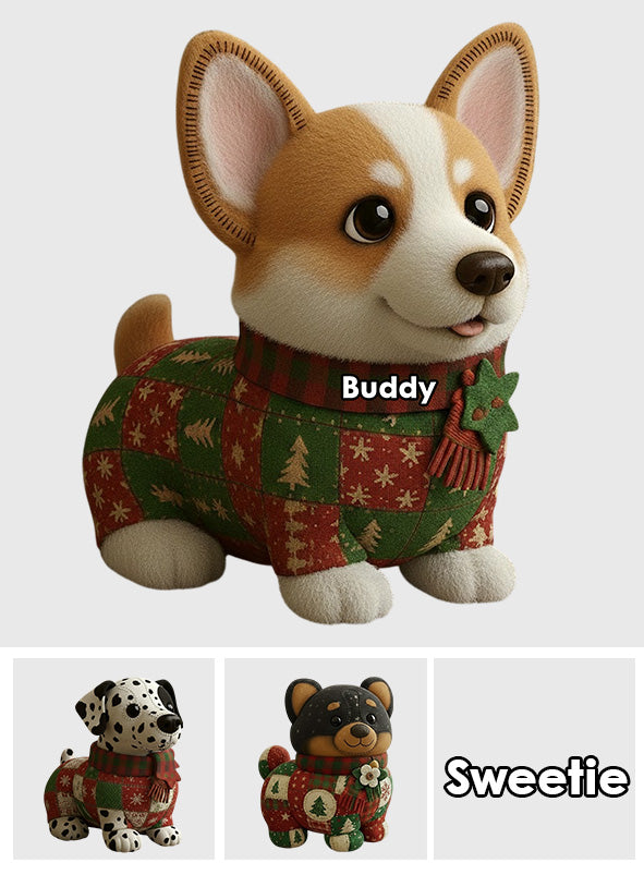 Dog Christmas Quilt - Personalized Dog Faux Fur Shaped Pillow