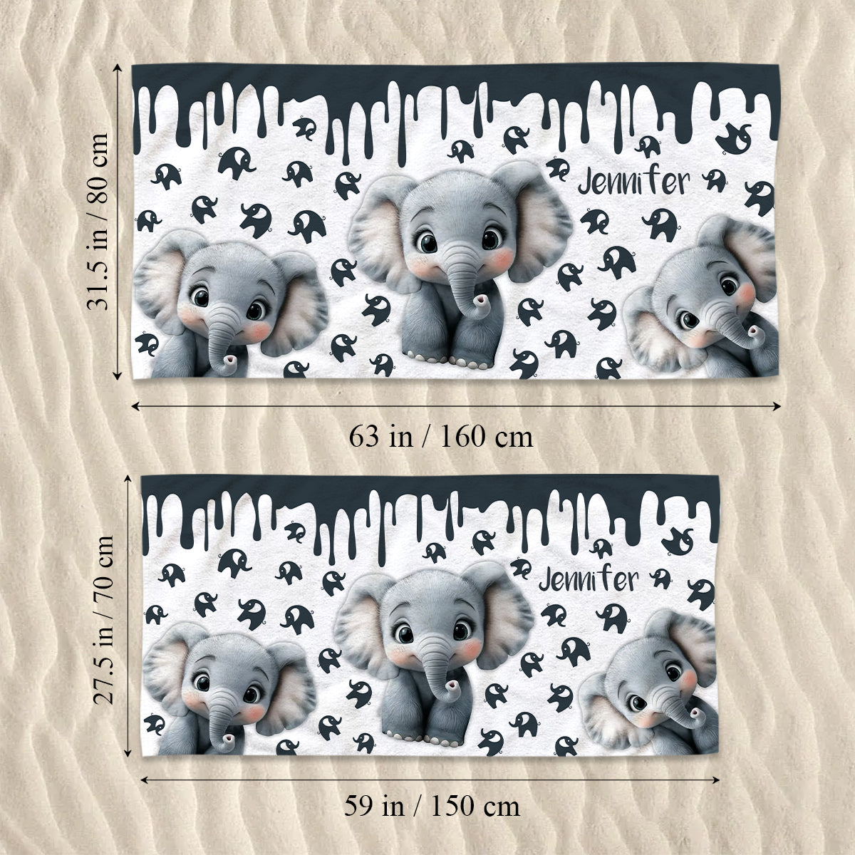 Cute Elephant - Personalized Elephant Quick-dry Beach Towel/ Bath Towel