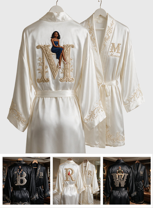 Alphabet Initial Monogram - Personalized Luxury Satin Robe