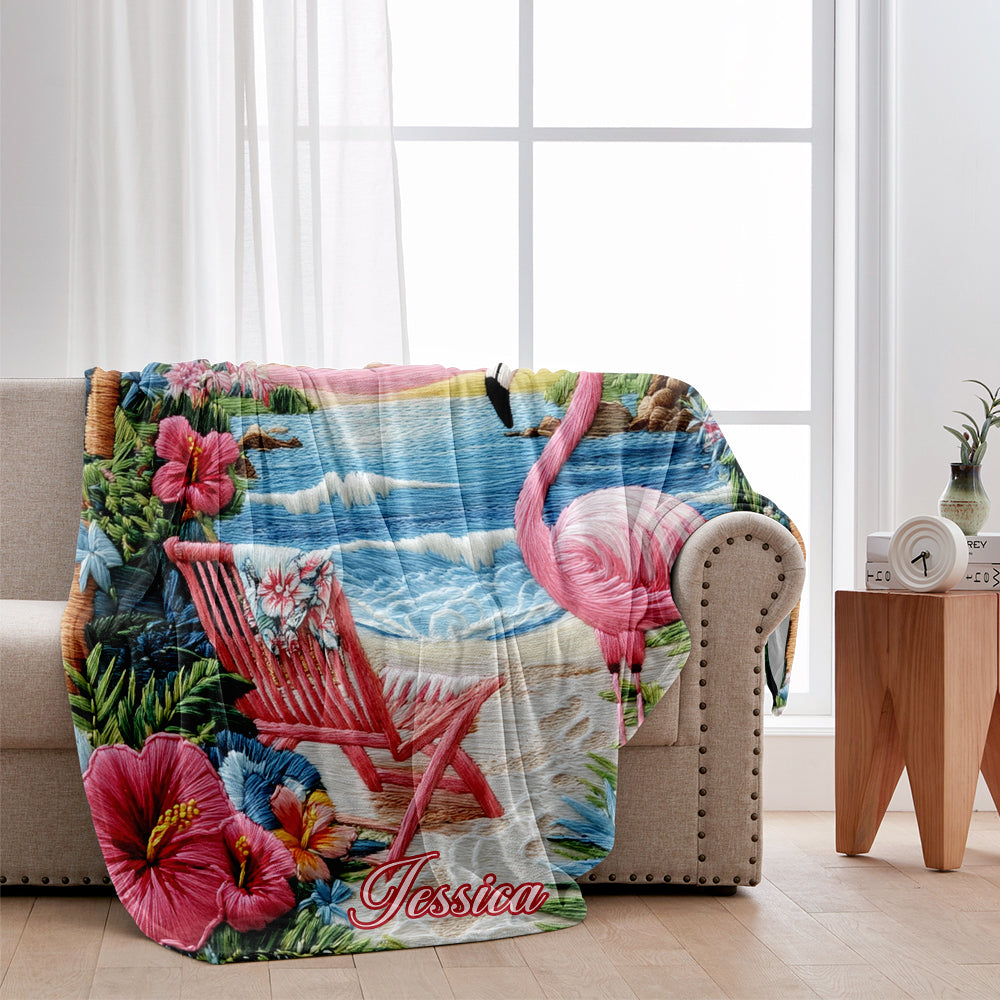 Flamingo Tropic Vibes - Personalized Flamingo Blanket