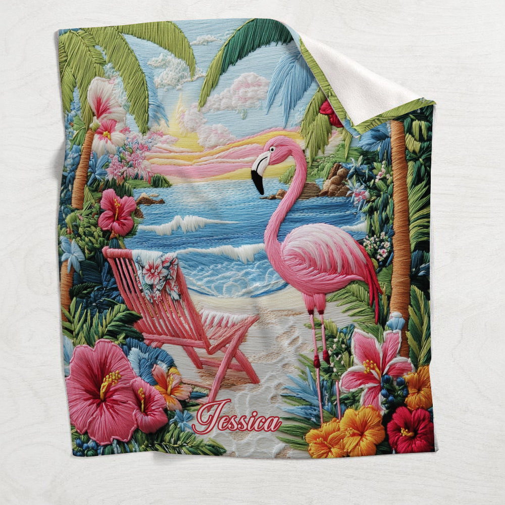 Flamingo Tropic Vibes - Personalized Flamingo Blanket
