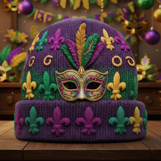 Mardi Gras Vibes - Personalized Mardi Gras Beanie Hat