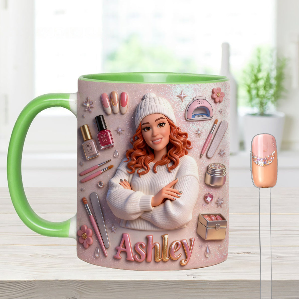 Love Nails Design, Gift for Girl - Personalized Nail Salon Set Accent Mug with Acrylic Stirrers