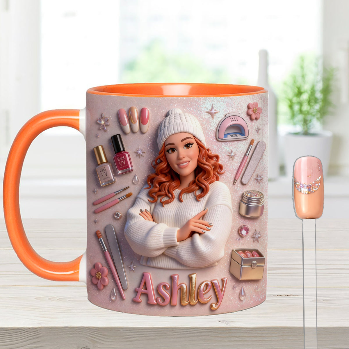Love Nails Design, Gift for Girl - Personalized Nail Salon Set Accent Mug with Acrylic Stirrers