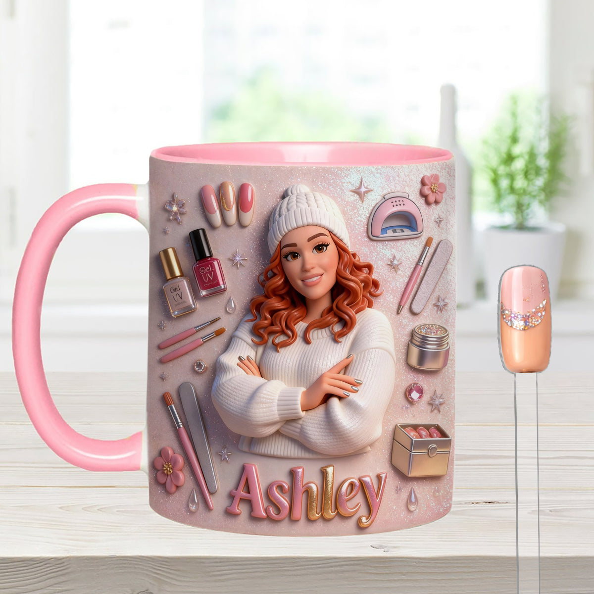 Love Nails Design, Gift for Girl - Personalized Nail Salon Set Accent Mug with Acrylic Stirrers