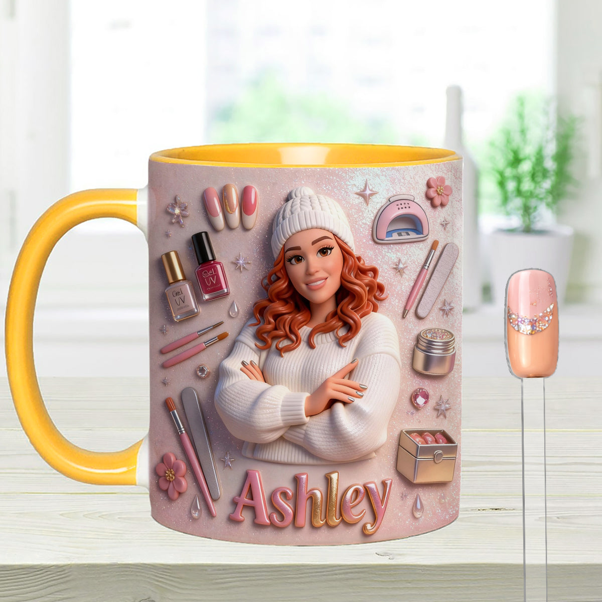Love Nails Design, Gift for Girl - Personalized Nail Salon Set Accent Mug with Acrylic Stirrers