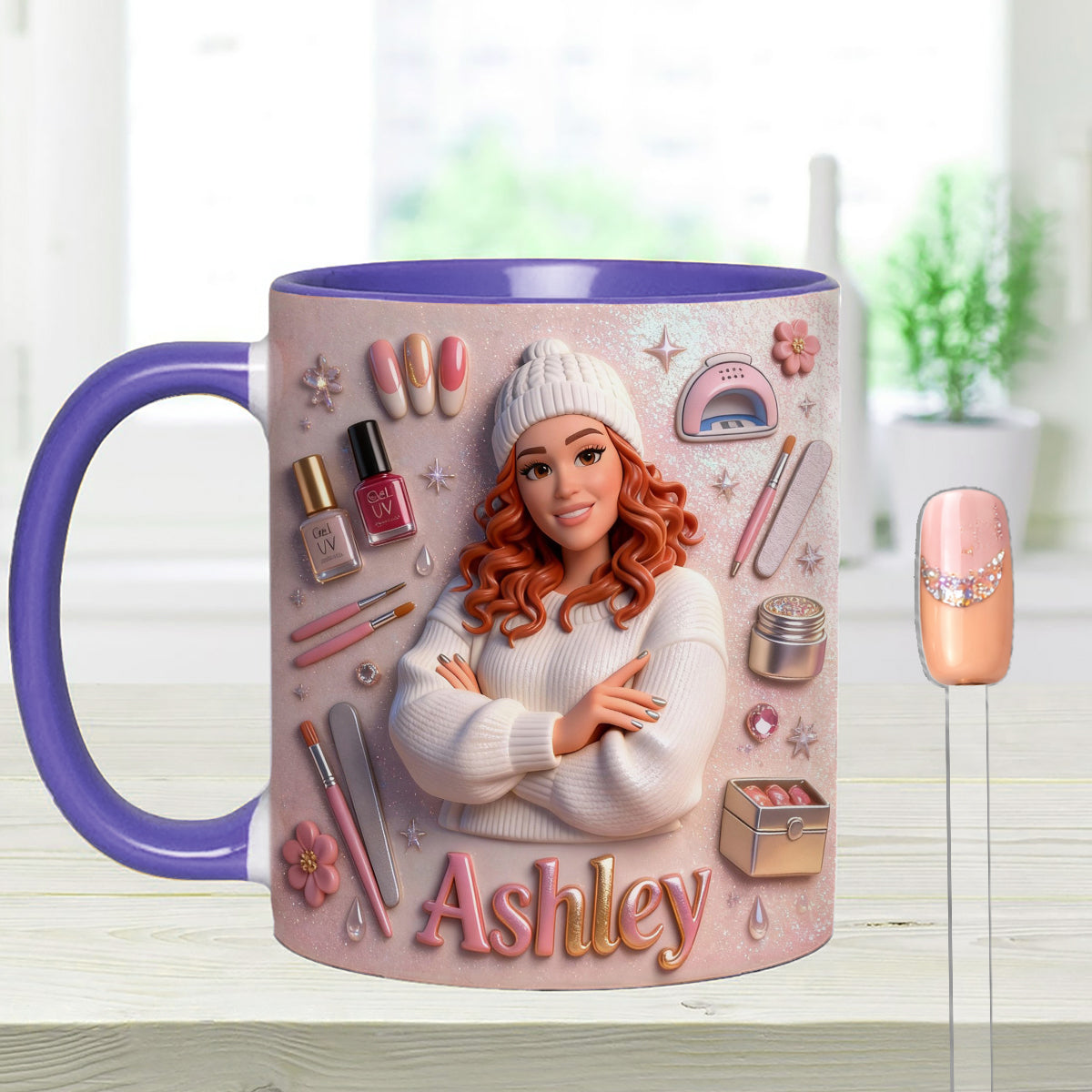 Love Nails Design, Gift for Girl - Personalized Nail Salon Set Accent Mug with Acrylic Stirrers