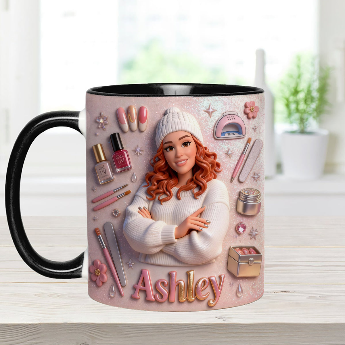Love Nails Design, Gift for Girl - Personalized Nail Salon Set Accent Mug with Acrylic Stirrers