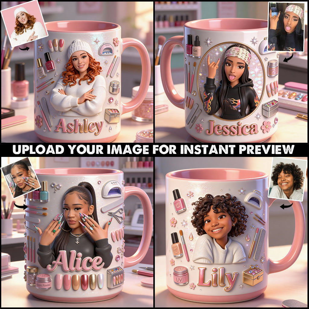 Love Nails Design, Gift for Girl - Personalized Nail Salon Set Accent Mug with Acrylic Stirrers