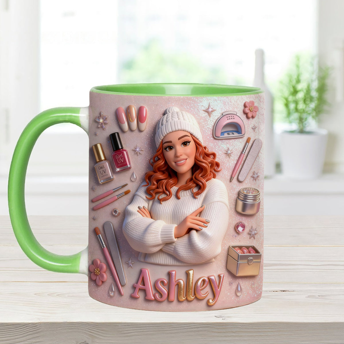 Love Nails Design, Gift for Girl - Personalized Nail Salon Set Accent Mug with Acrylic Stirrers