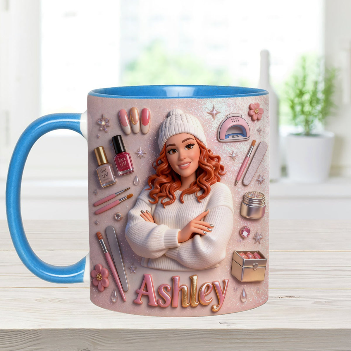 Love Nails Design, Gift for Girl - Personalized Nail Salon Set Accent Mug with Acrylic Stirrers