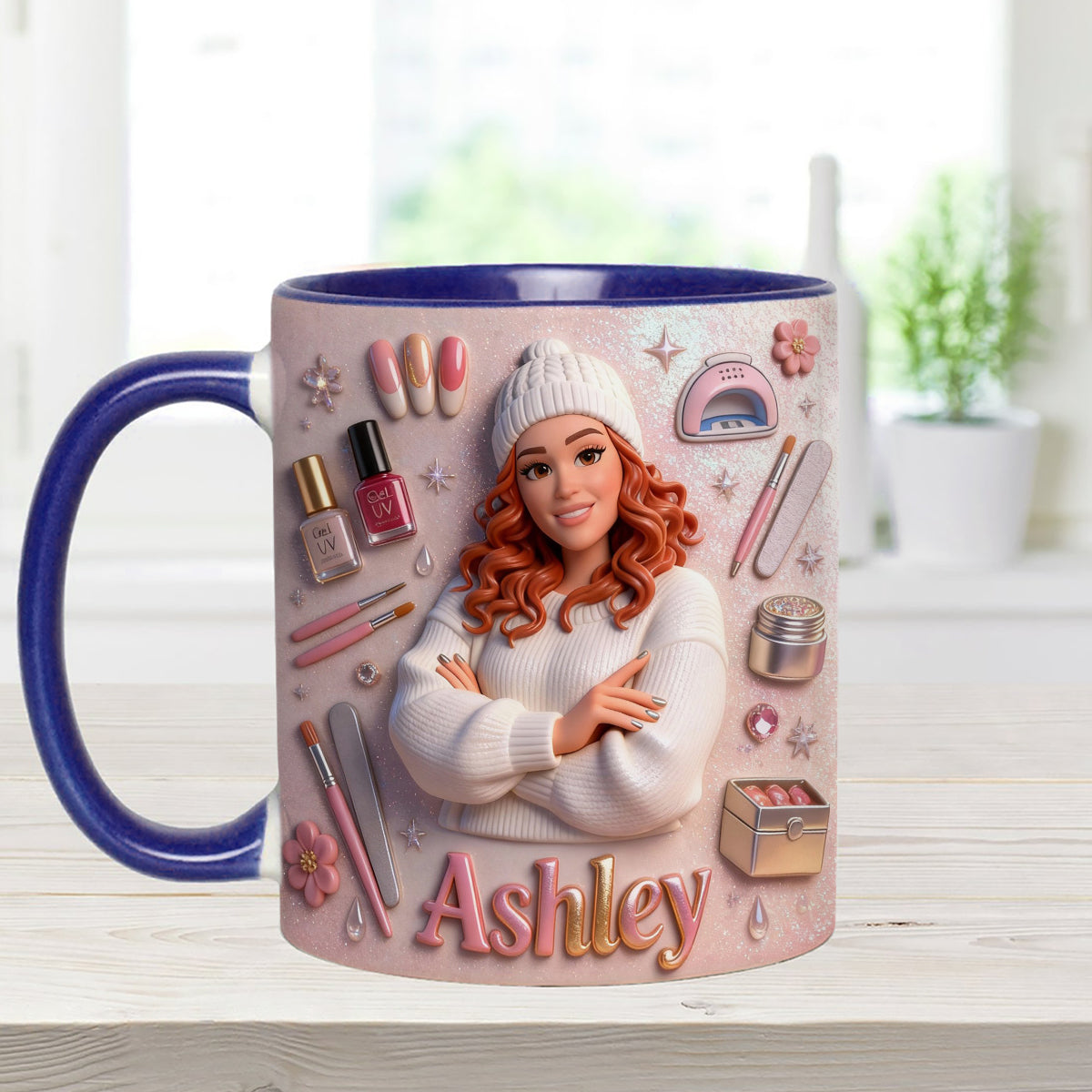 Love Nails Design, Gift for Girl - Personalized Nail Salon Set Accent Mug with Acrylic Stirrers