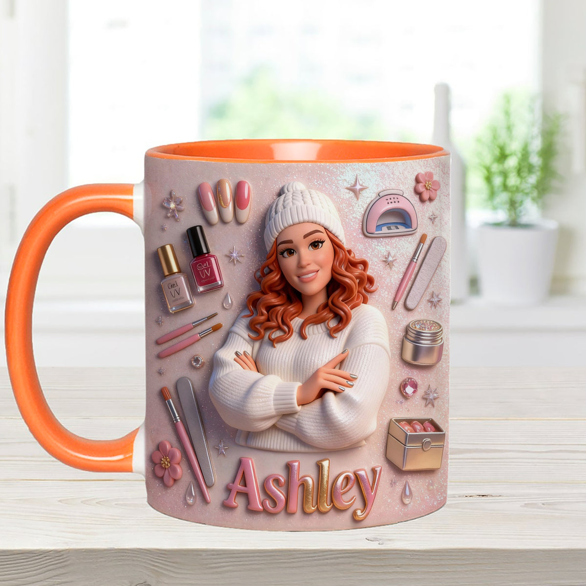 Love Nails Design, Gift for Girl - Personalized Nail Salon Set Accent Mug with Acrylic Stirrers