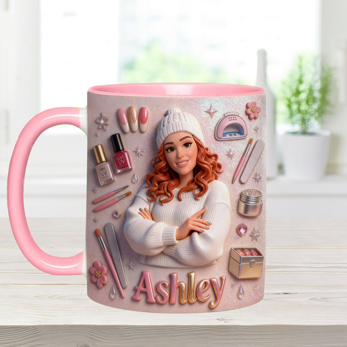 Love Nails Design, Gift for Girl - Personalized Nail Salon Set Accent Mug with Acrylic Stirrers