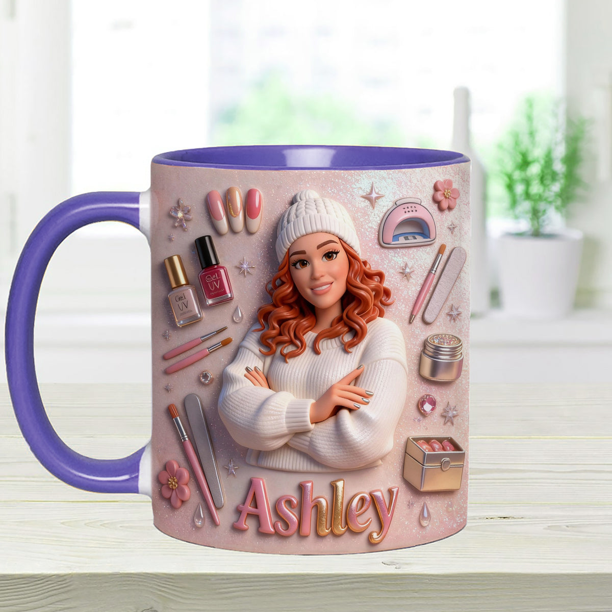 Love Nails Design, Gift for Girl - Personalized Nail Salon Set Accent Mug with Acrylic Stirrers