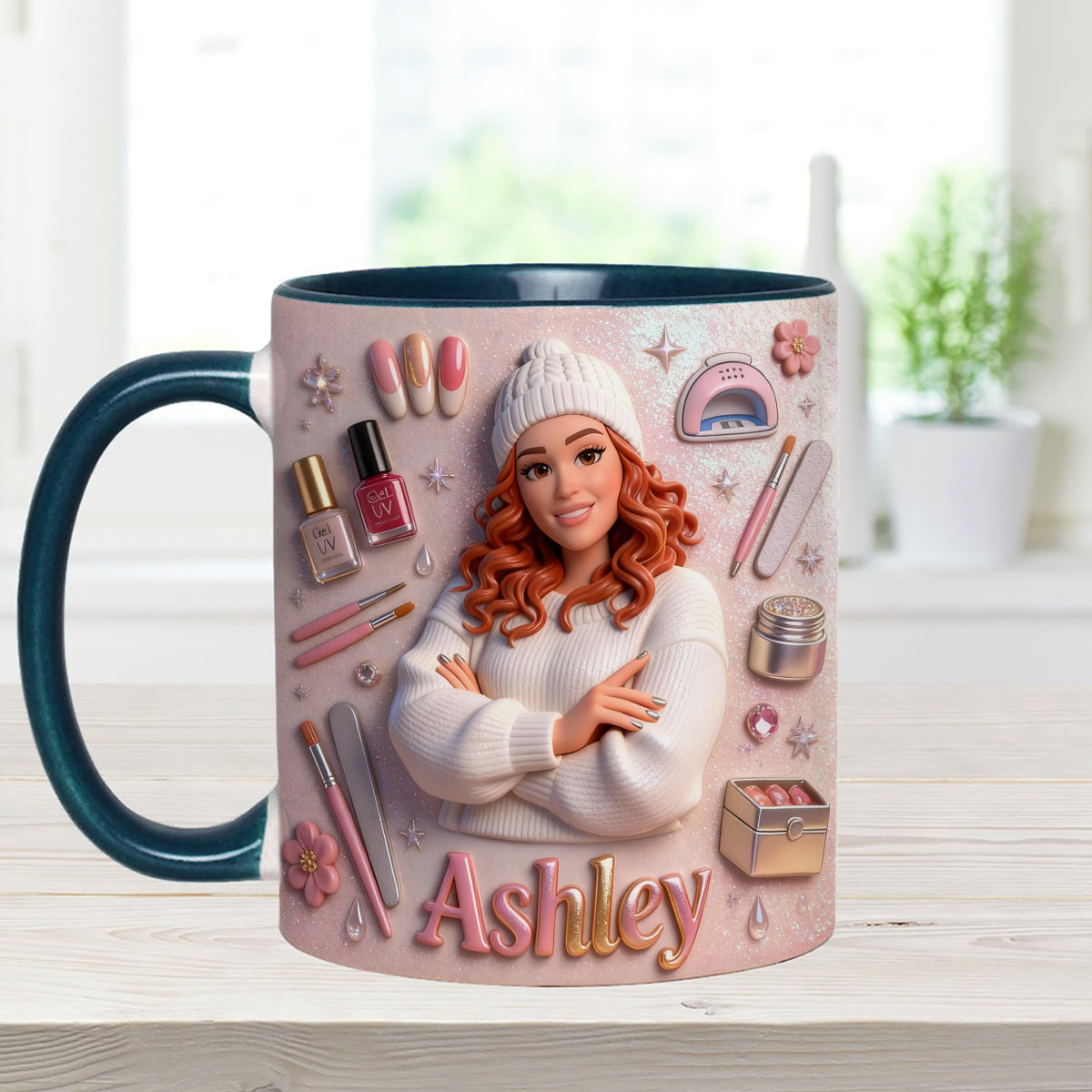 Love Nails Design, Gift for Girl - Personalized Nail Salon Set Accent Mug with Acrylic Stirrers