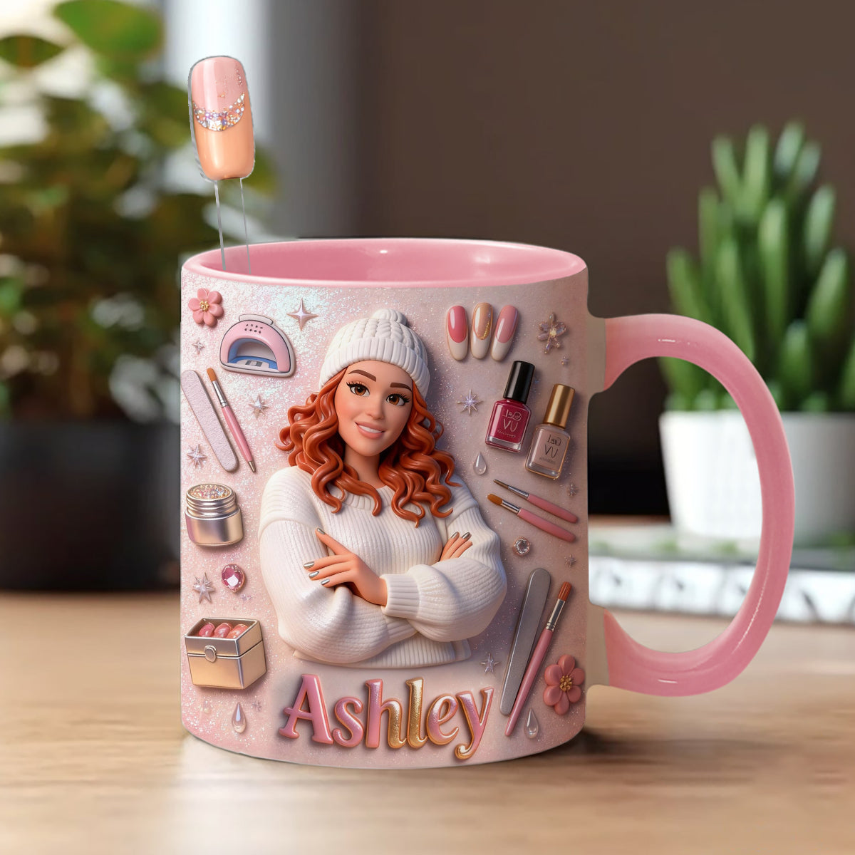 Love Nails Design, Gift for Girl - Personalized Nail Salon Set Accent Mug with Acrylic Stirrers