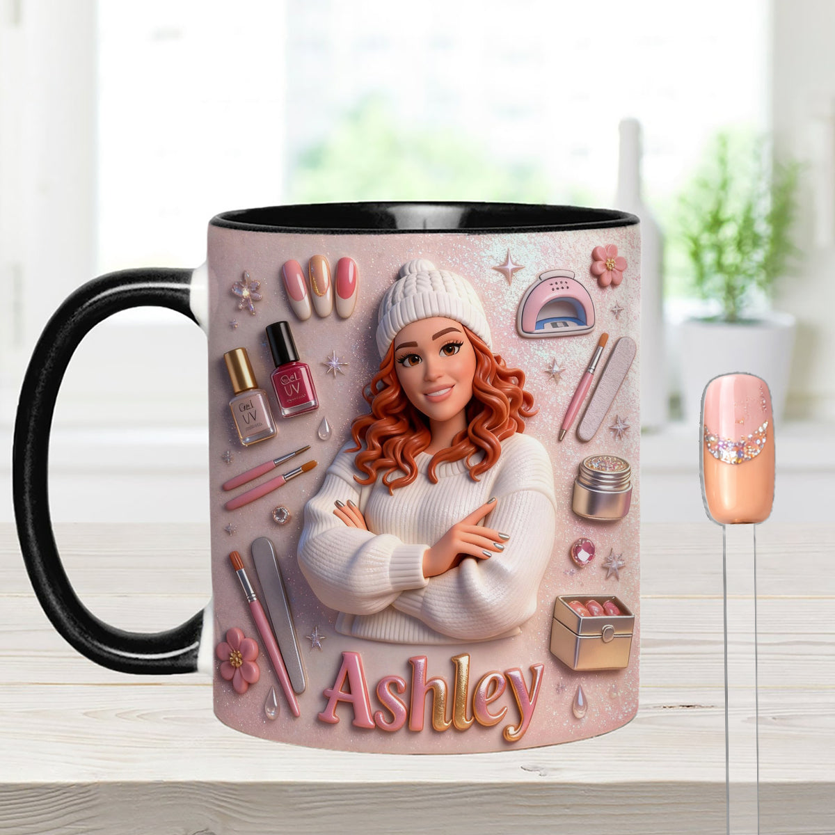 Love Nails Design, Gift for Girl - Personalized Nail Salon Set Accent Mug with Acrylic Stirrers