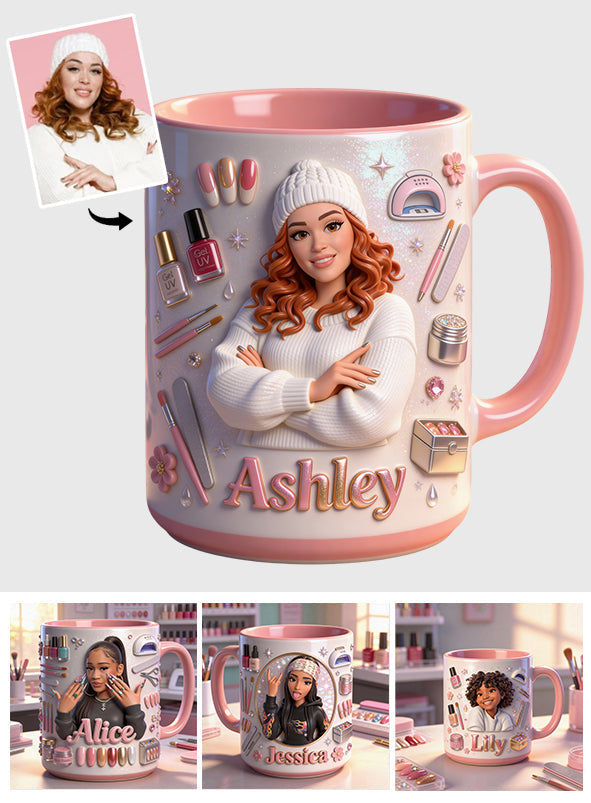 Love Nails Design, Gift for Girl - Personalized Nail Salon Set Accent Mug with Acrylic Stirrers