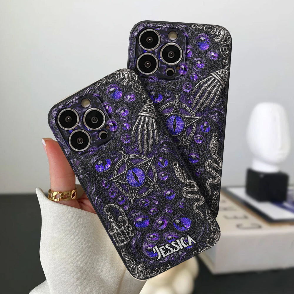 Gothic Pentacle Witchy Vibe - Personalized Witch Leather Phone Case