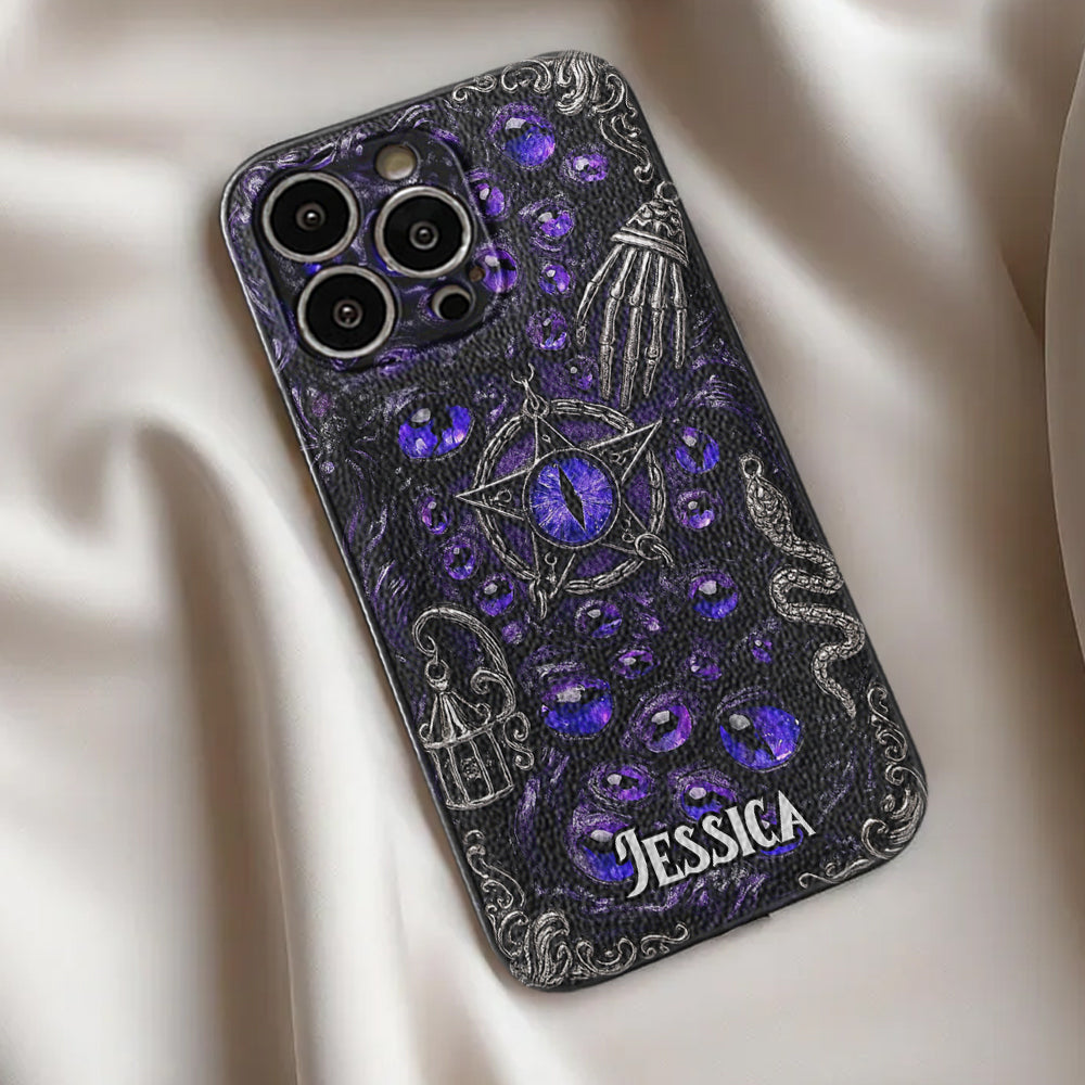 Gothic Pentacle Witchy Vibe - Personalized Witch Leather Phone Case