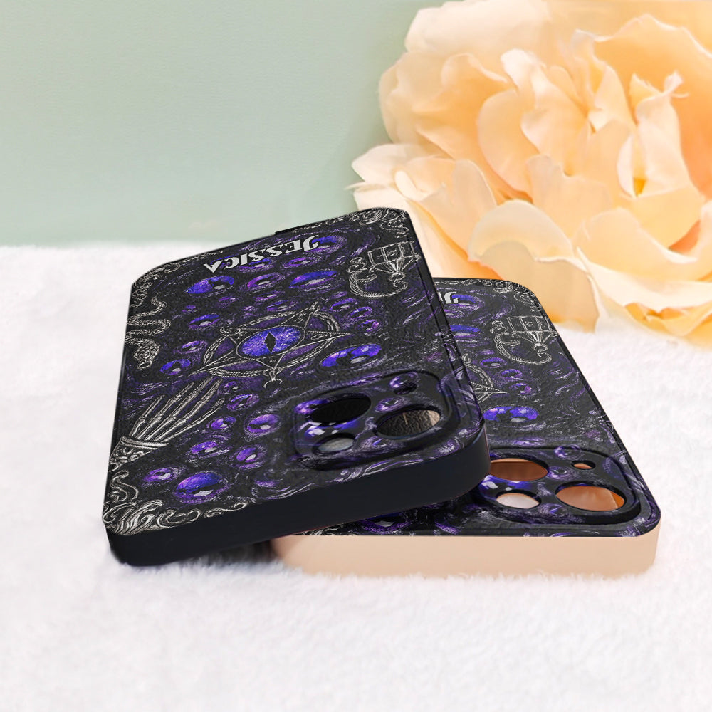 Gothic Pentacle Witchy Vibe - Personalized Witch Leather Phone Case