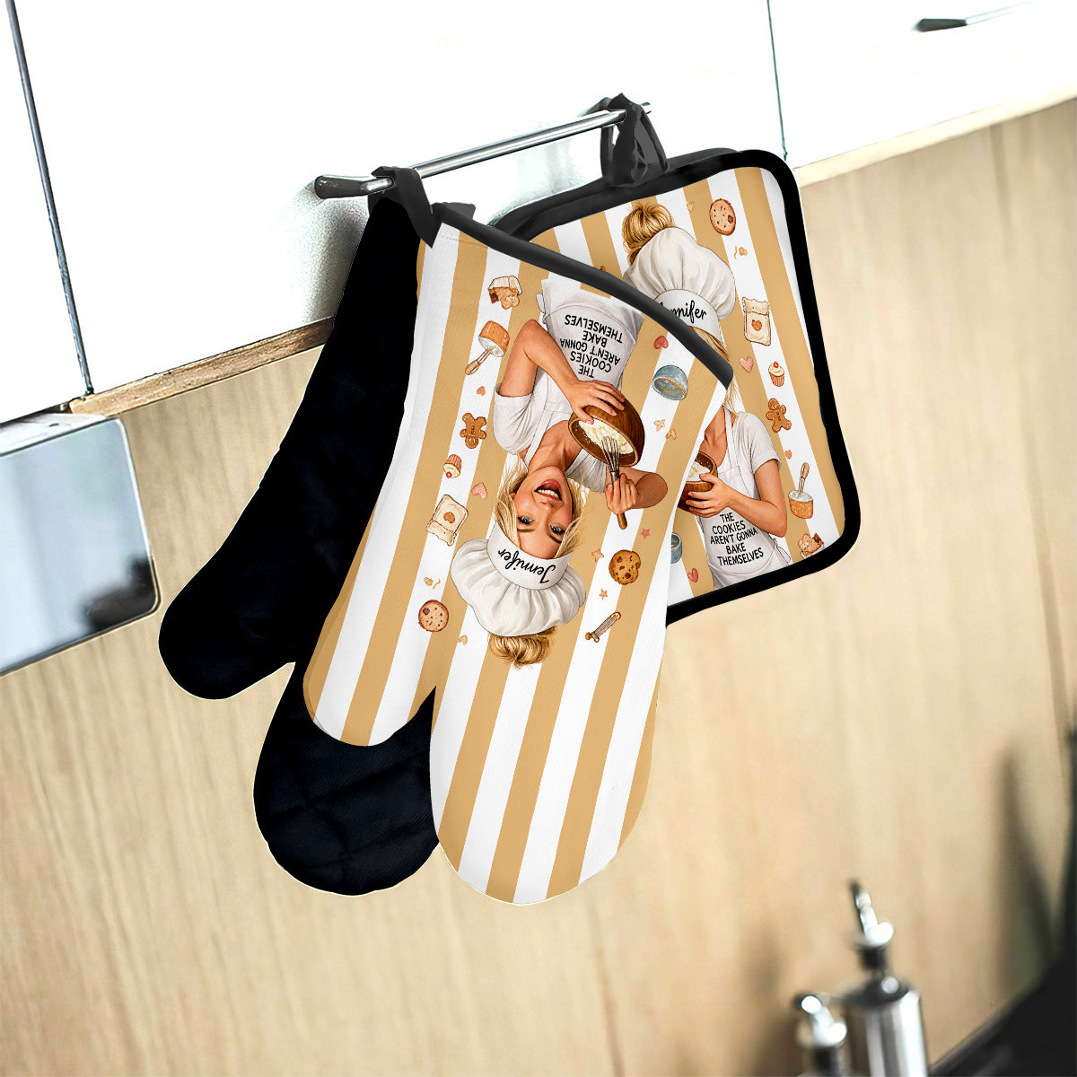Baking Cookies - Personalized Baking Oven Mitts & Pot Holder Set