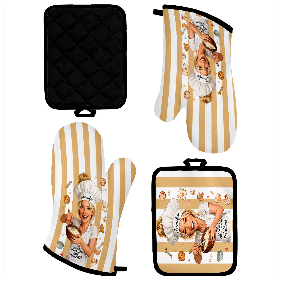 Baking Cookies - Personalized Baking Oven Mitts & Pot Holder Set